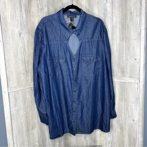 Ashley Stewart Denim Cut Out Blouse